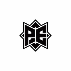 PE monogram logo with square rotate style outline