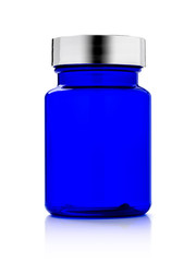 blue bottle for vitamin or supplement product design mock-up isolated on white background