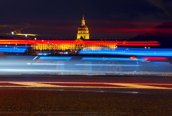 Fototapeta premium Avenue du Marechal Gallieni in the night , Les Invalides view of famous building in Paris 