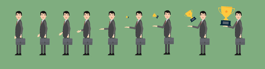 The continuous action of business people lifting the trophy