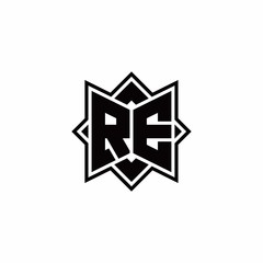 RE monogram logo with square rotate style outline