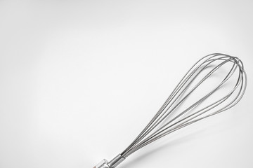 Fragment of a kitchen whisk on a white background