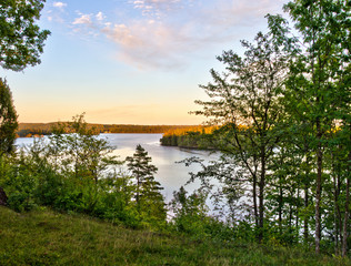 Naklejka na ściany i meble The view over the lake Rymmen at the Högakull natural reserve in Värnamo, Sweden