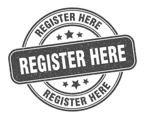 register here stamp. register here label. round grunge sign