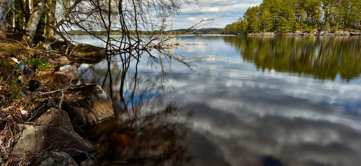 The view over the lake Rymmen at the Högakull natural reserve in Värnamo, Sweden