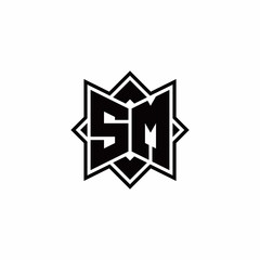 SM monogram logo with square rotate style outline