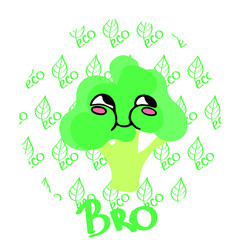 Happy broccoli in cartoon style, kawaii .Vector illustration.