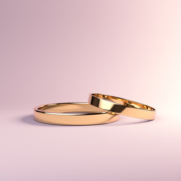Wedding Rings Golden Marriage Couple Love Family Pink Metalic Forever Pare Wedlock Matrimony Ceremony Hearts Husband Feance Wife Bridetgroom Bride 3d Render circle Life Double Fashion Modern Pink Back