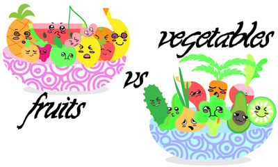 collection of cartoon fruit and vegetables.Vector illustration.