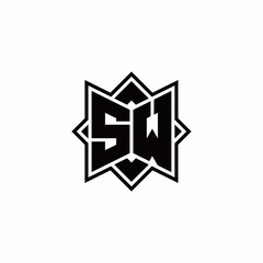SW monogram logo with square rotate style outline