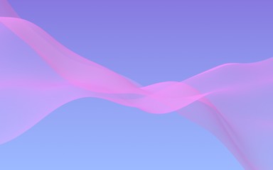 Pink wave on blue sky abstract background. Fluttering pink scarf. Waving on wind pink fabric. 3D illustration