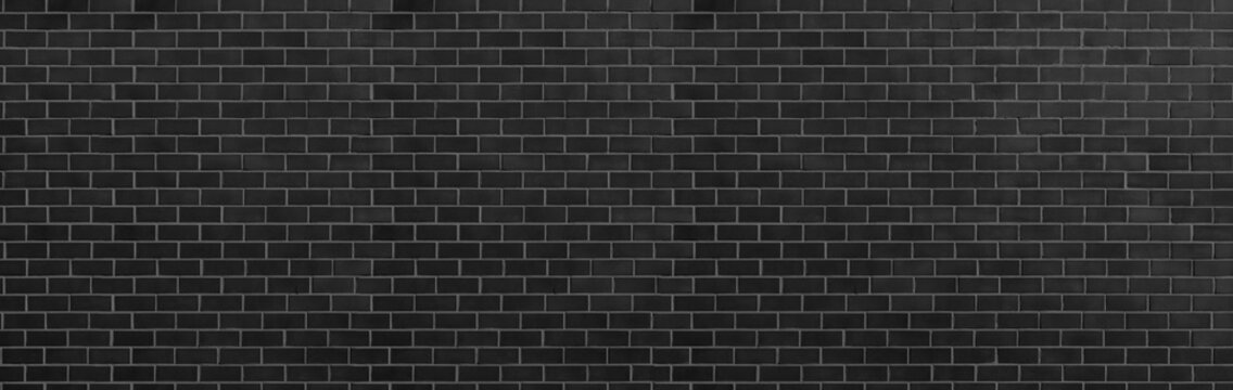 dark black grey brick wall , wide panorama of masonry ,panaromic hight resolution photo - Powered by Adobe