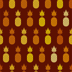 Abstract vector seamless pattern with pineapples. Modern fruit background with colorful pineapple or ananas. Tropical backdrop. Vector tropical nature ananas seamless pattern. Sweet fruit print.