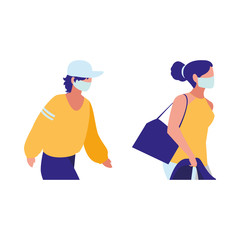 couple walking in the city wearing face mask