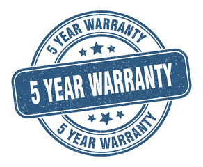5 year warranty stamp. 5 year warranty label. round grunge sign