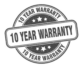 10 year warranty stamp. 10 year warranty round grunge sign. label