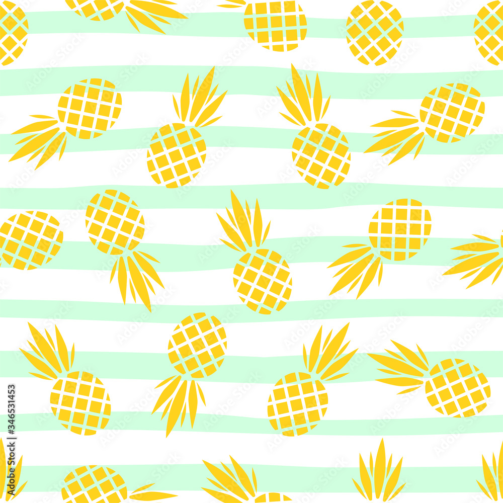 Fototapete abstract vector seamless pattern with pineapples. modern fruit background with colorful pineapple or