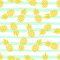 Abstract vector seamless pattern with pineapples. Modern fruit background with colorful pineapple or ananas. Tropical backdrop. Vector tropical nature ananas seamless pattern. Sweet fruit print.