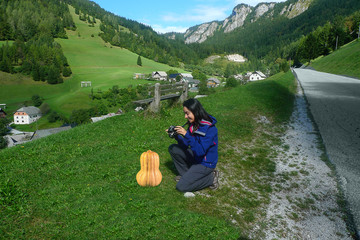 Collage with ripe pumpkin in the Julian Alps, Slovenia