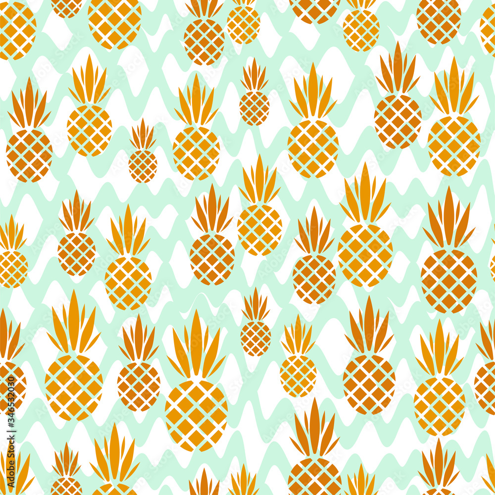Poster abstract vector seamless pattern with pineapples. modern fruit background with colorful pineapple or