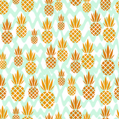 Abstract vector seamless pattern with pineapples. Modern fruit background with colorful pineapple or ananas. Tropical backdrop. Vector tropical nature ananas seamless pattern. Sweet fruit print.