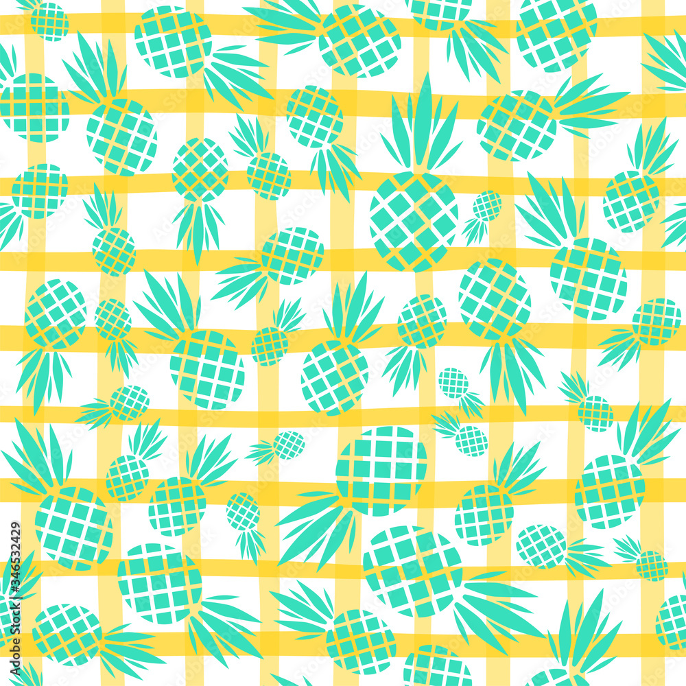 Fototapete abstract vector seamless pattern with pineapples. modern fruit background with colorful pineapple or