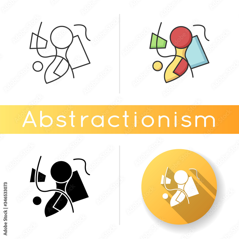 Poster abstractionism icon. cultural movement. various shapes abstract composition. creative minimal painti