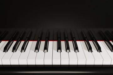 Piano keyboard close up view 3D illustration