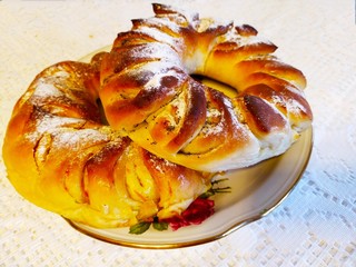 Two mouth-watering delicious ceke are on the plate