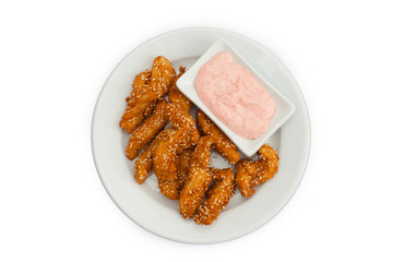 Fried chicken in a conjugate with shrimp sauce