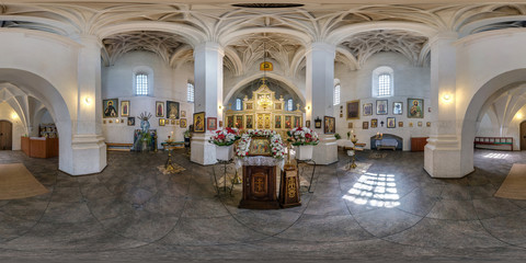 Full spherical seamless hdri panorama 360 angle degrees view inside interior of old defense...