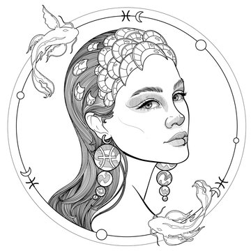 black and white girl portrait zodiac sign Pisces astrology horoscope
