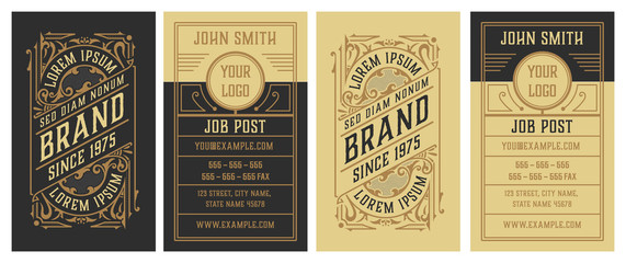 Vintage and luxury business card vector template. Retro elegant flourishes ornamental frame.