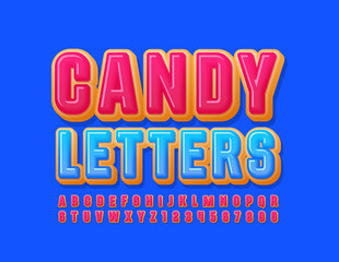 Vector Candy Alphabet Letters and Numbers. Tasty Pink Glazed Donut Font.