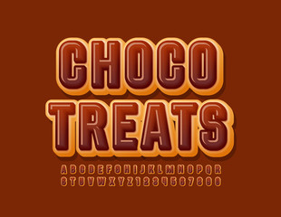 Vector sweet emblem Choco Treats with Donut Font. Tasty Alphabet letters and Numbers