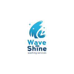 Obraz premium Blue shining wave and shine logo icon for cleaning washing service industry business symbol