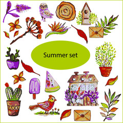 Summer set. Isolated items on white background.