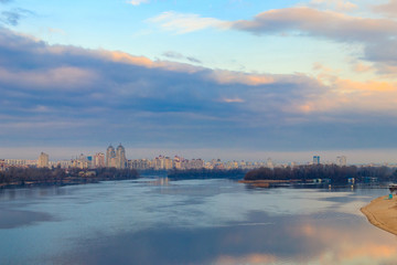 View of Obolon embankment of the Dnieper river in Kiev, Ukraine