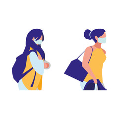 women walking in the city wearing face mask