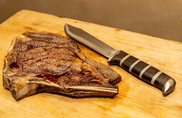 Medium Fried Tomahawk Steak with Knife