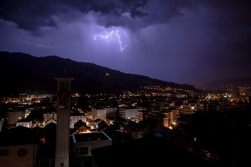 amazing lightning over Mount Pilatus purple sky ambiance city horw canton lucerne
