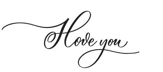 I love you -  typography lettering quote, brush calligraphy banner with  thin line.