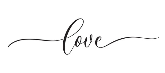 Love -  typography lettering quote, brush calligraphy banner with  thin line. - obrazy, fototapety, plakaty