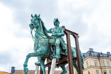 Equestrian statue of King Karl XIV Johan in front of the Stockholm palace, King of Sweden and King...