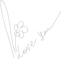 Flower symbol element. simple isolated black hand drawn pattern for decoration, postcard, wallpaper, texture, banner, label, etc. in a romantic time. Confessed to love. The inscription love you. vecto