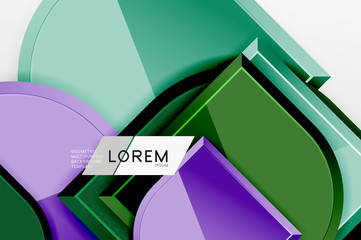 Glossy glass squares with round elements geometric composition. Abstract geometric background with 3d effect composition For Wallpaper, Banner, Background, Card, Book Illustration, landing page