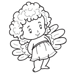 Obraz premium child angel character is drawn in outline, coloring, isolated object on white background, vector illustration,