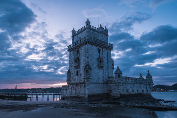 Fototapeta na wymiar sunrise over the belem tower in lisbon
