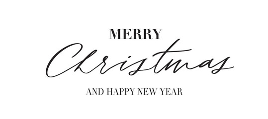 Merry Christmas -  typography lettering quote, brush calligraphy banner with  thin line.