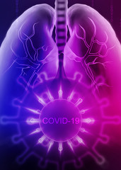 Fototapeta na wymiar Neon hologram of the causative agent of the coronavirus COVID-2019, neon outlines of the lungs on an abstract futuristic background. The deadly type of virus is 2019 nCoV.